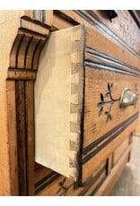 Secretaire - Eastlake, carved, brass pulls and pigeon holes, drop front desk