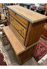 Secretaire - Eastlake, carved, brass pulls and pigeon holes, drop front desk