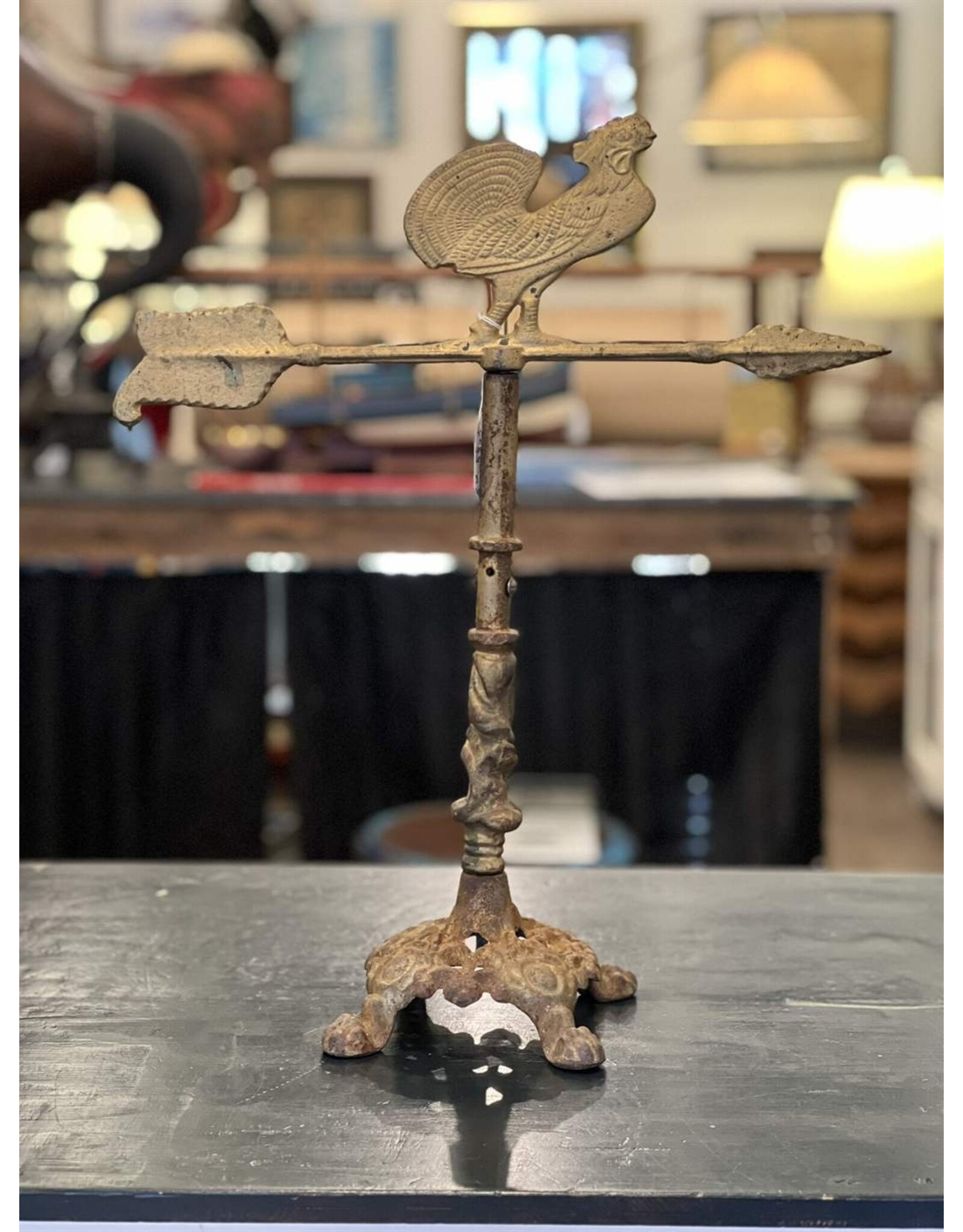 Weathervane - rooster, arrow, cast iron, heavy, rustic, on stand