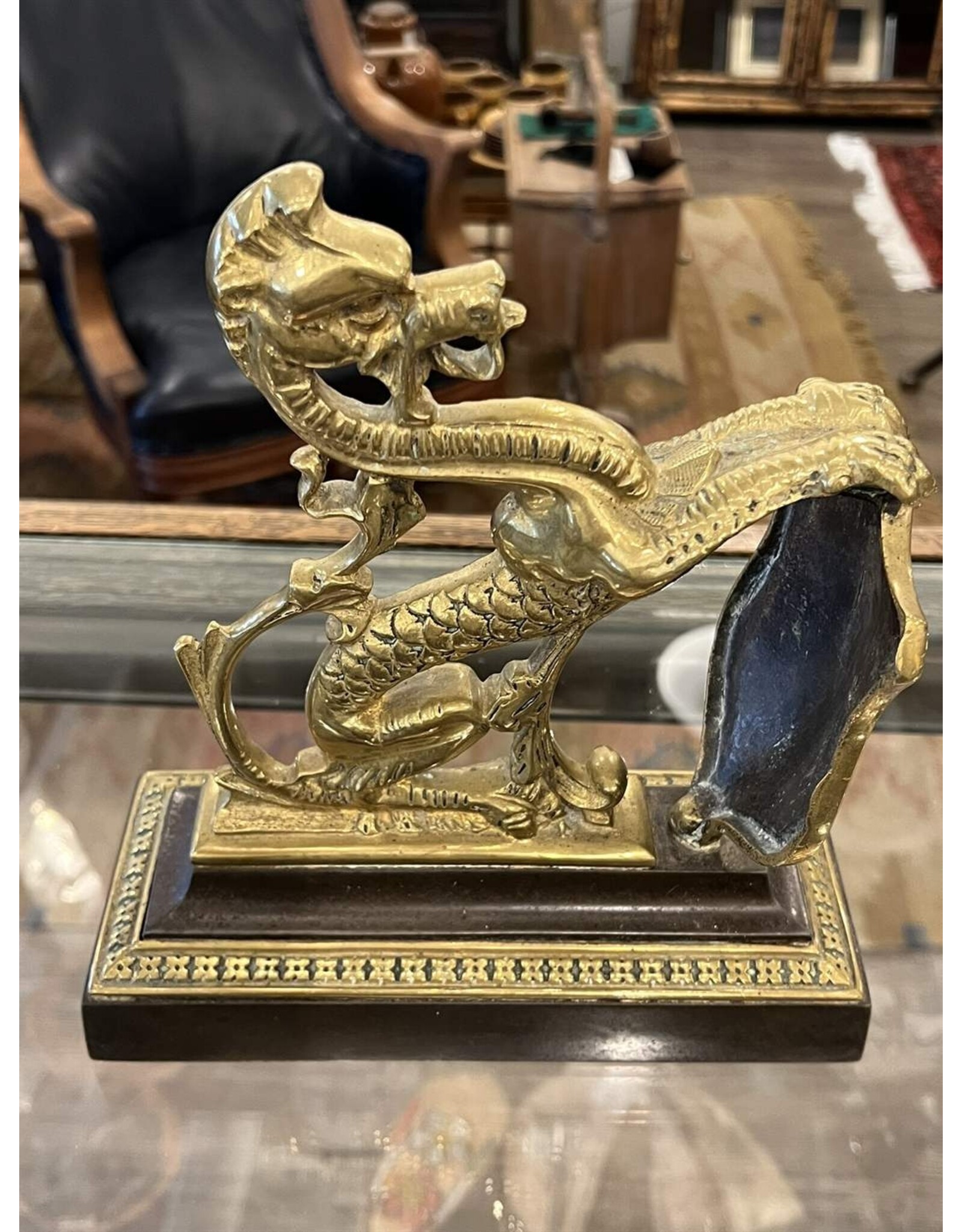 Bookends - heavy, brass dragon bookends, pair