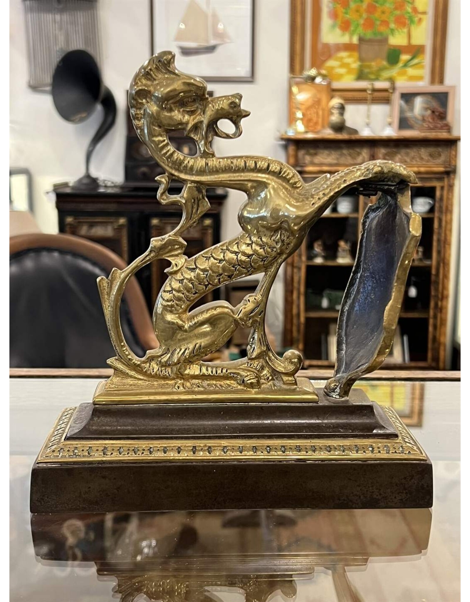 Bookends - heavy, brass dragon bookends, pair