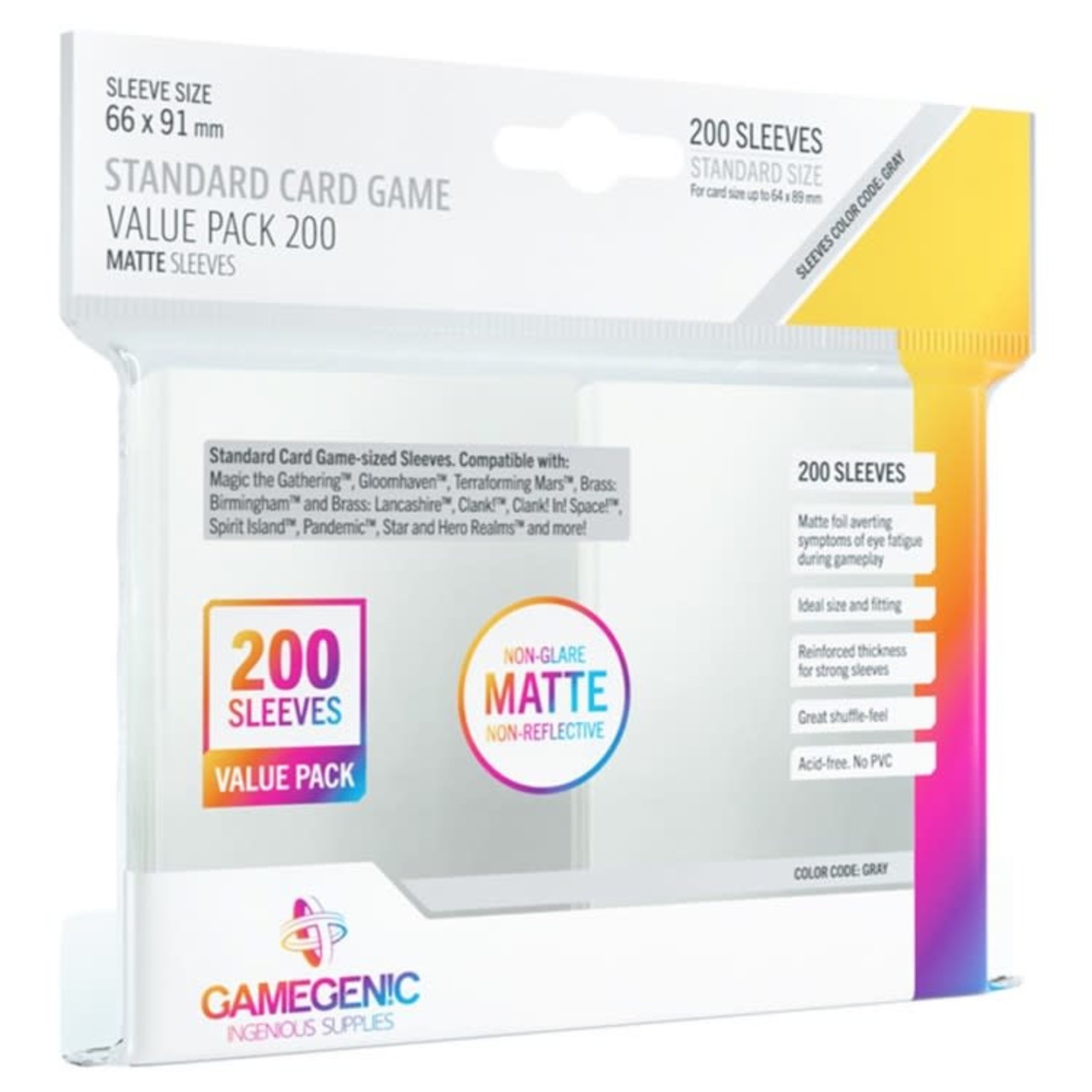 Gamegenic Gamegenic: Matte Board Game Sleeves GRAY Standard Card Game (66 x 91) Value Pack (200)
