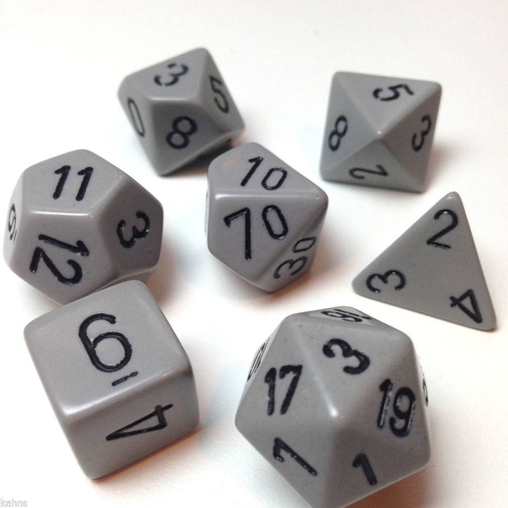 Polyhedral 7-Die Opaque Chessex Dice Set Dark Gray with Black Numbers 