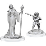 Wiz Kids Unpainted Miniatures: Human Female Wizard/Female Halfing Holy Warrior - CR - W03