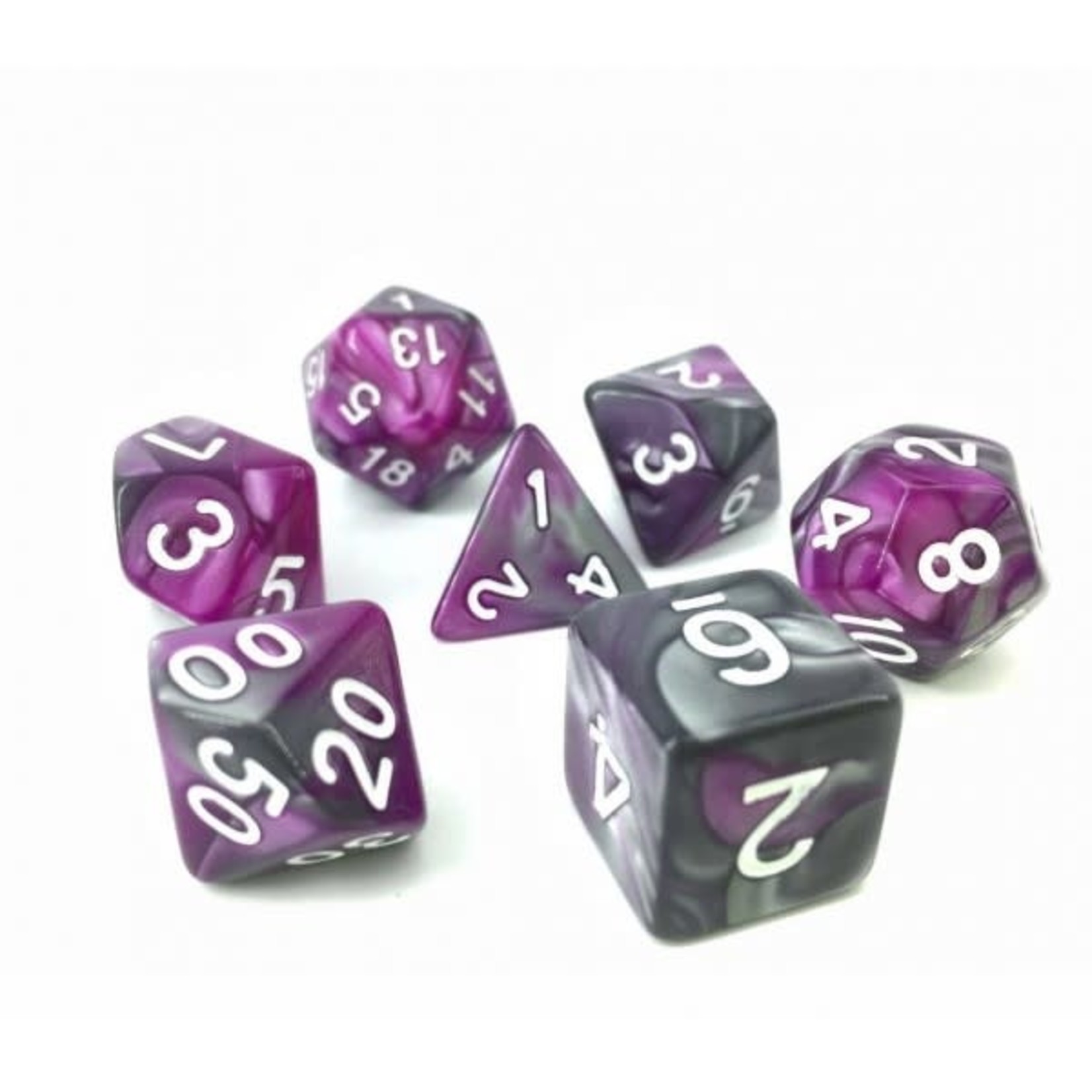 7 Set Polyhedral Dice - Silver/Purple Pearl