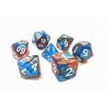 7 Set Polyhedral Dice - Copper/Blue Blend White Ink