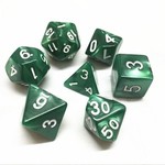 7 Set Polyhedral Dice - Green Pearl White Font