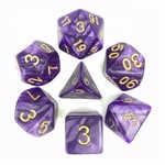 7 Set Polyhedral Dice - Purple Pearl Gold Font