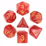 7 Set Polyhedral Dice - Red Pearl Gold Font