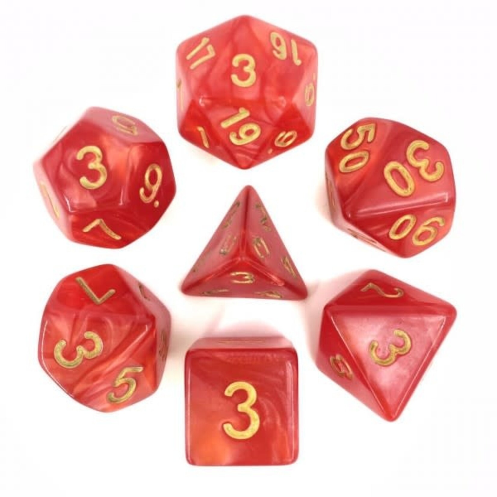 HD Dice 7 Set Polyhedral Dice - Red Pearl Gold Font