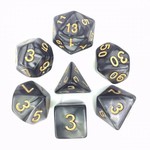 7 Set Polyhedral Dice - Black Pearl Gold Font