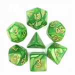 HD Dice 7 Set Polyhedral Dice - Light Green Pearl Gold Font