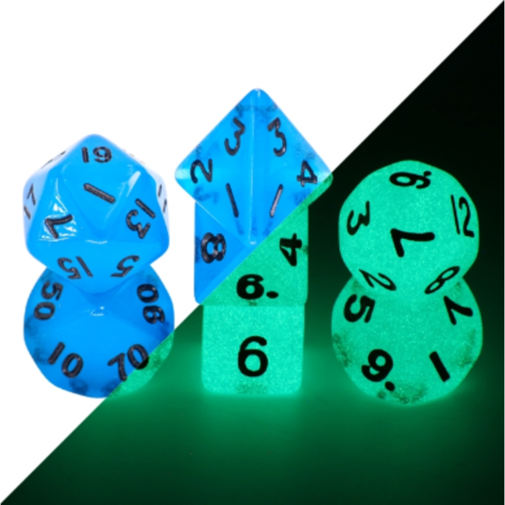 HD Dice 7 Set MINI Polyhedral Dice - Blue Glow in the Dark