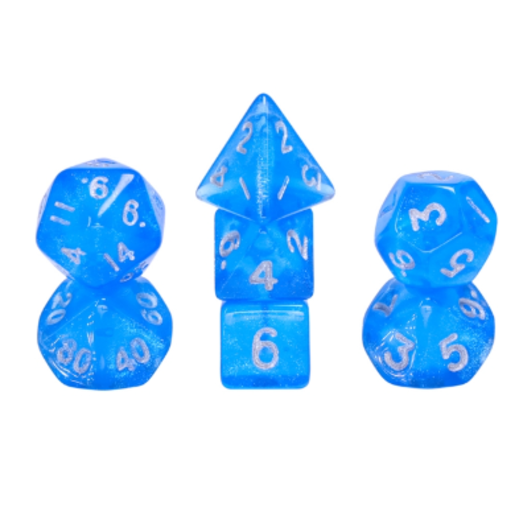 7 Set MINI Polyhedral Dice - Blue Translucent Glitter