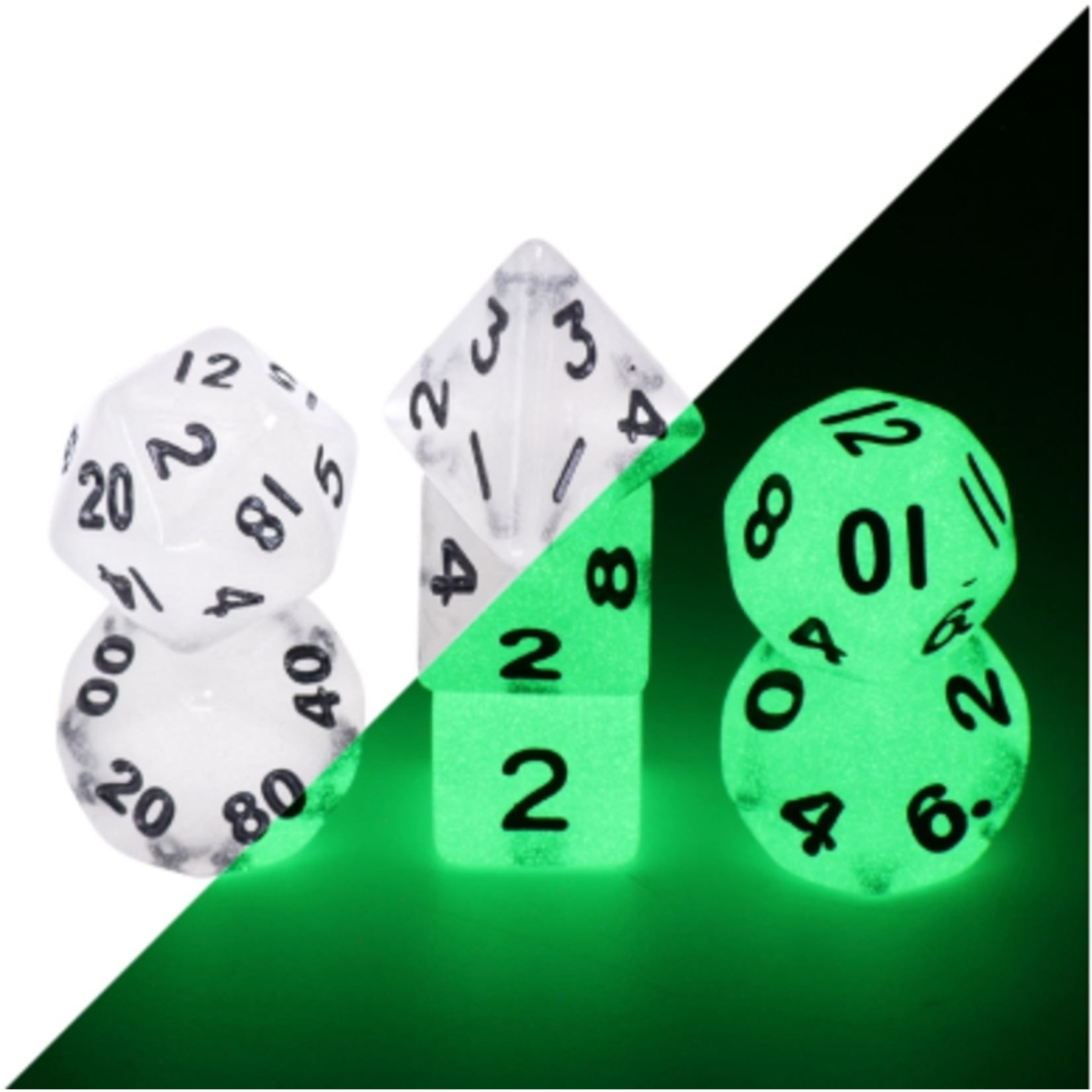 HD Dice 7 Set MINI Polyhedral Dice - Clear Glow in the Dark