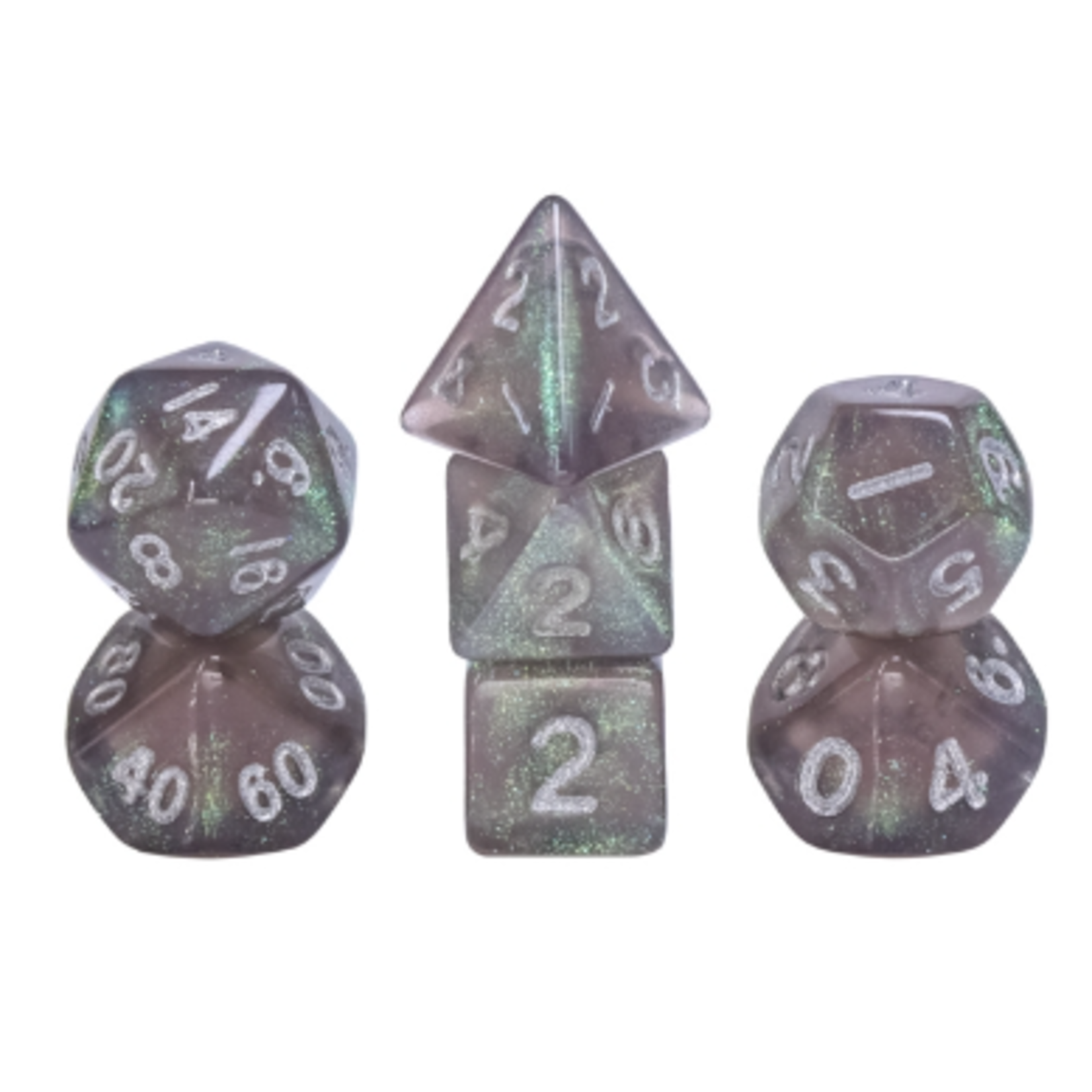 7 Set MINI Polyhedral Dice - Gray Translucent Glitter