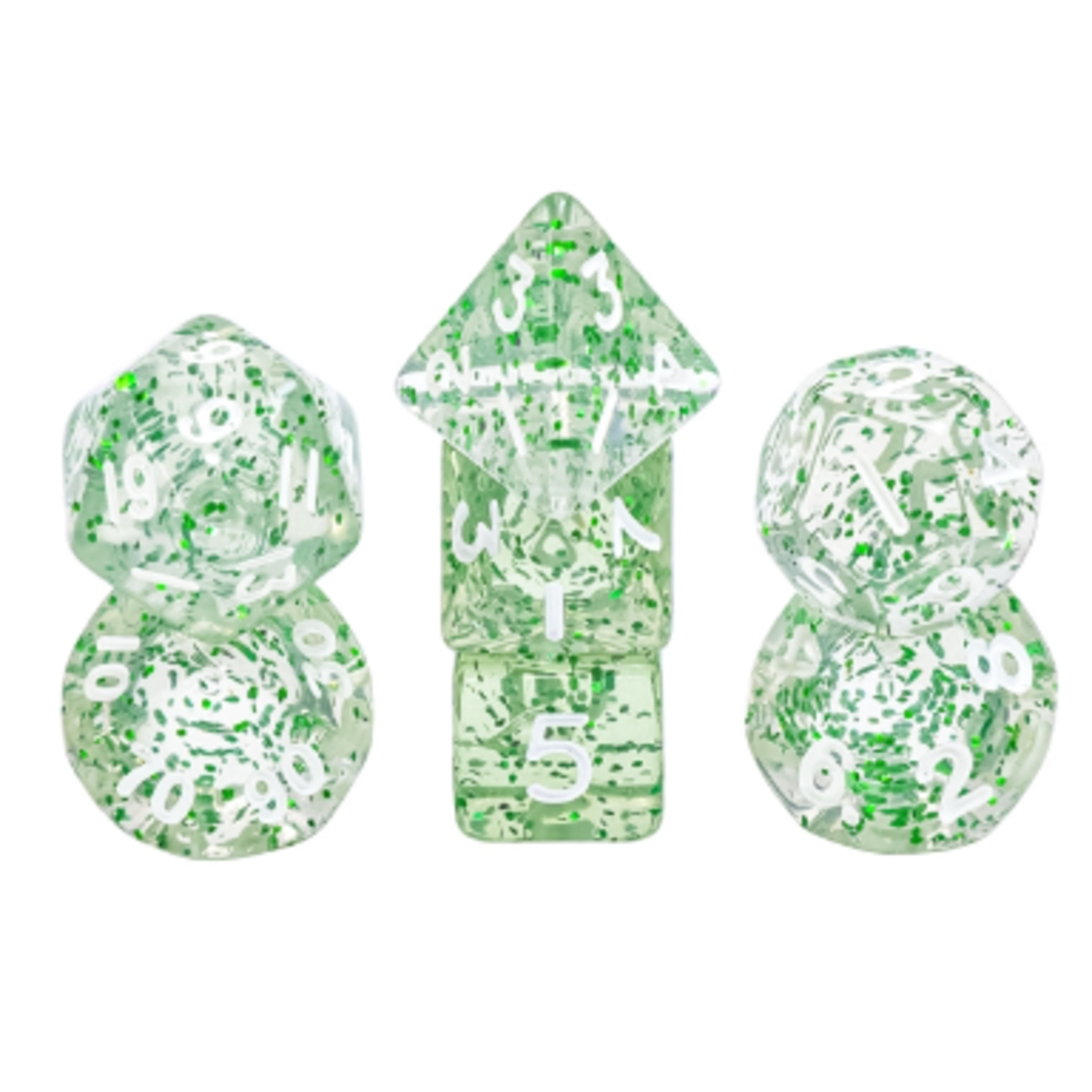 7 Set MINI Polyhedral Dice - Green Glitter