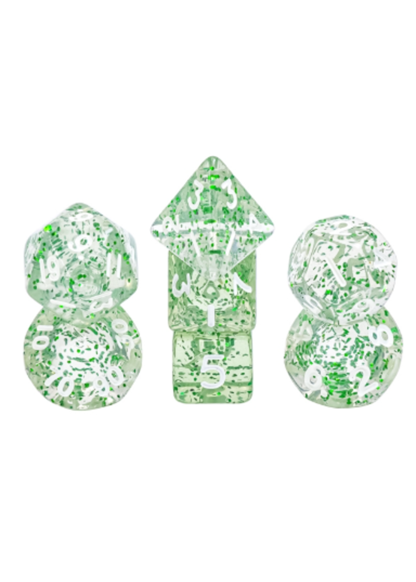 7 Set MINI Polyhedral Dice - Green Glitter