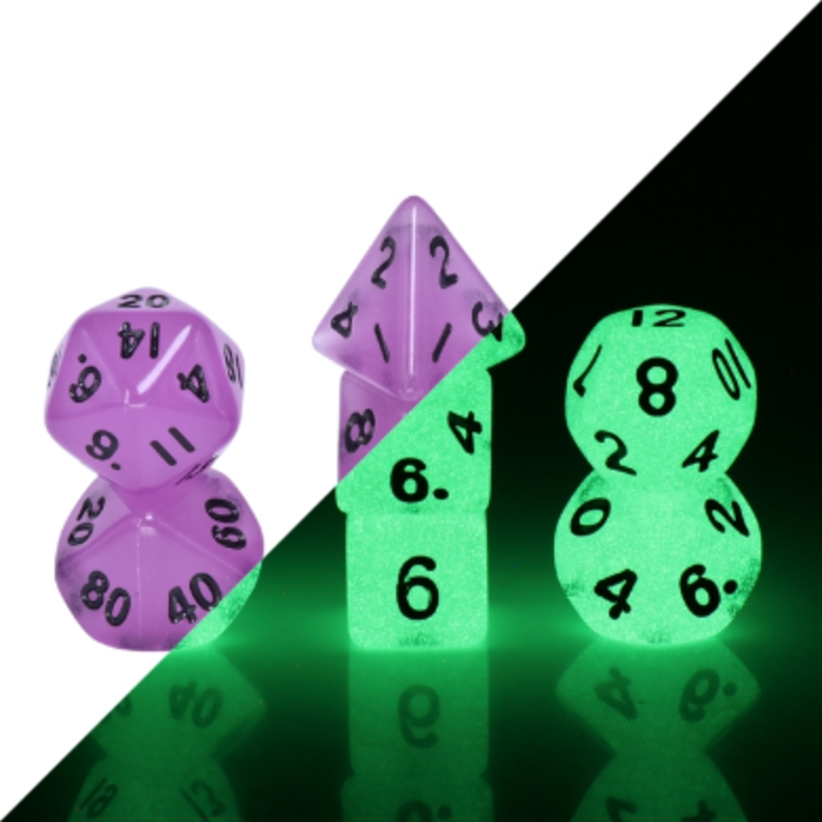 HD Dice 7 Set MINI Polyhedral Dice - Purple Glow in the Dark