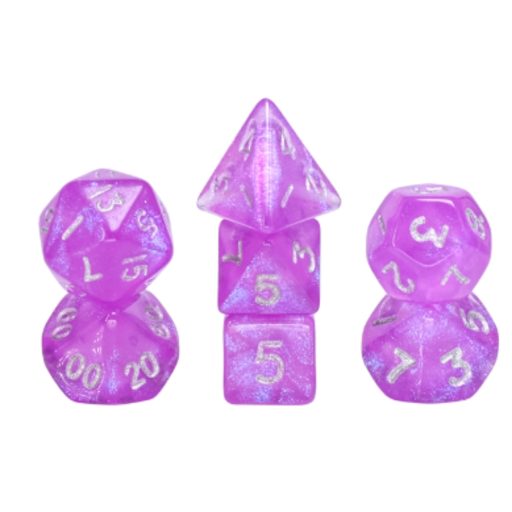 HD Dice 7 Set MINI Polyhedral Dice - Purple Translucent Glitter