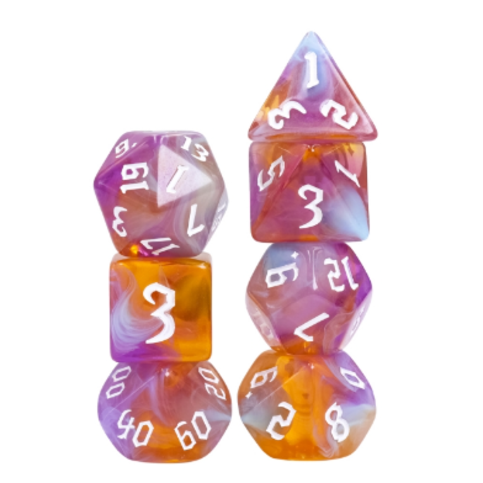 HD Dice 7 Set Polyhedral Dice - Amethyst Sunset