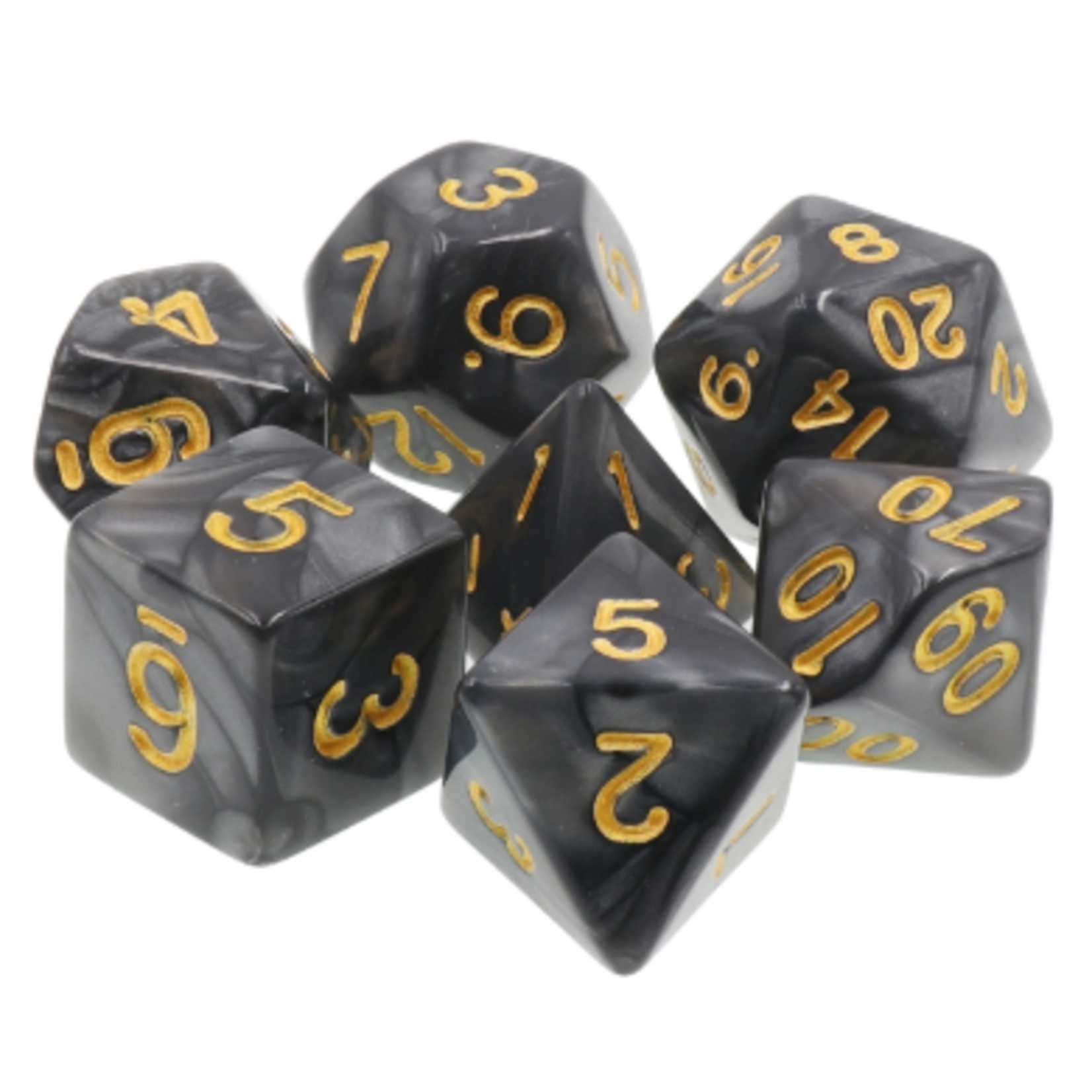 HD Dice 7 Set Polyhedral Dice - Black Pearl Gold Font