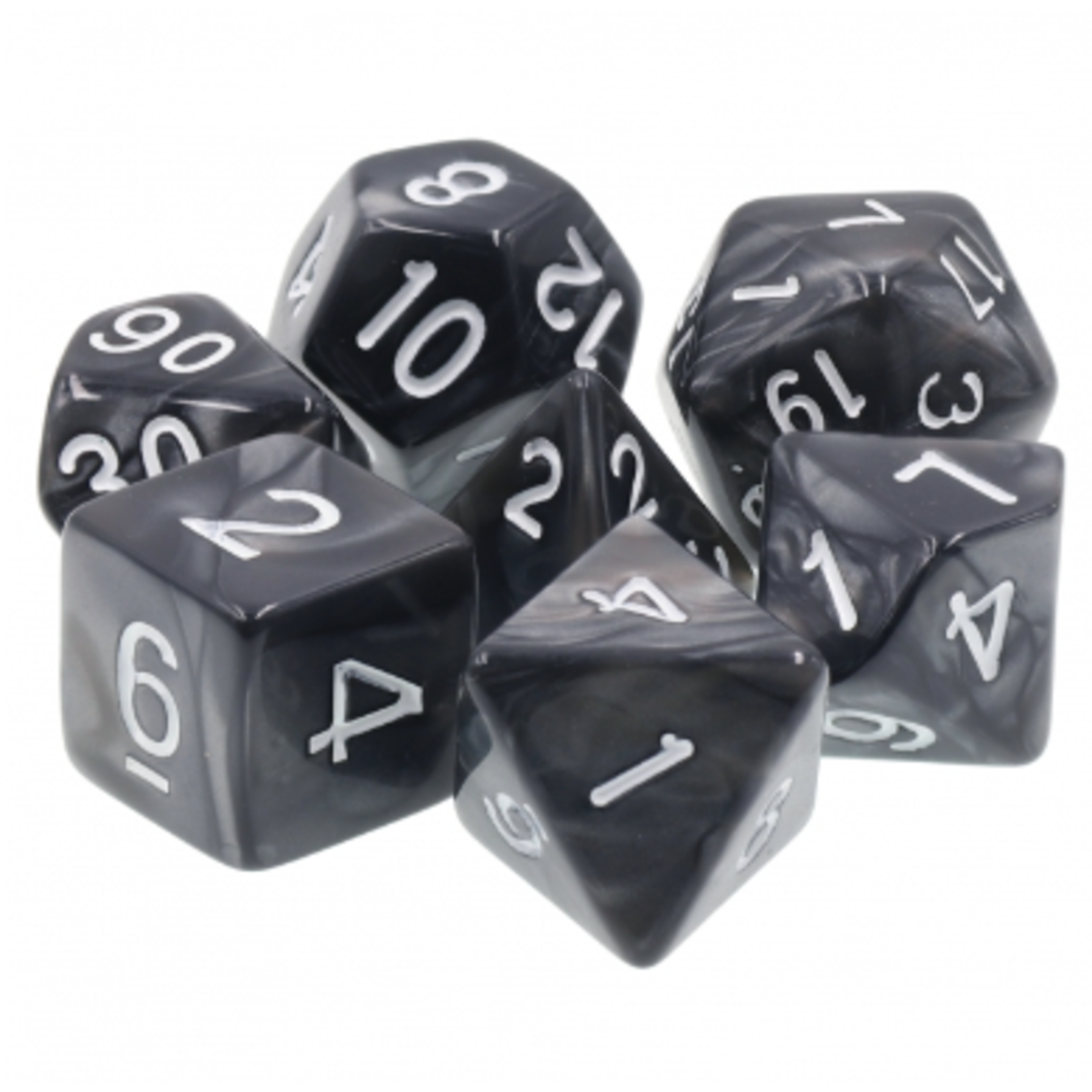 HD Dice 7 Set Polyhedral Dice - Black Pearl White Font