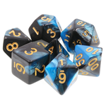 7 Set Polyhedral Dice - Black/Blue Pearl Gold Ink