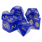 7 Set Polyhedral Dice - Blue Pearl Gold Font