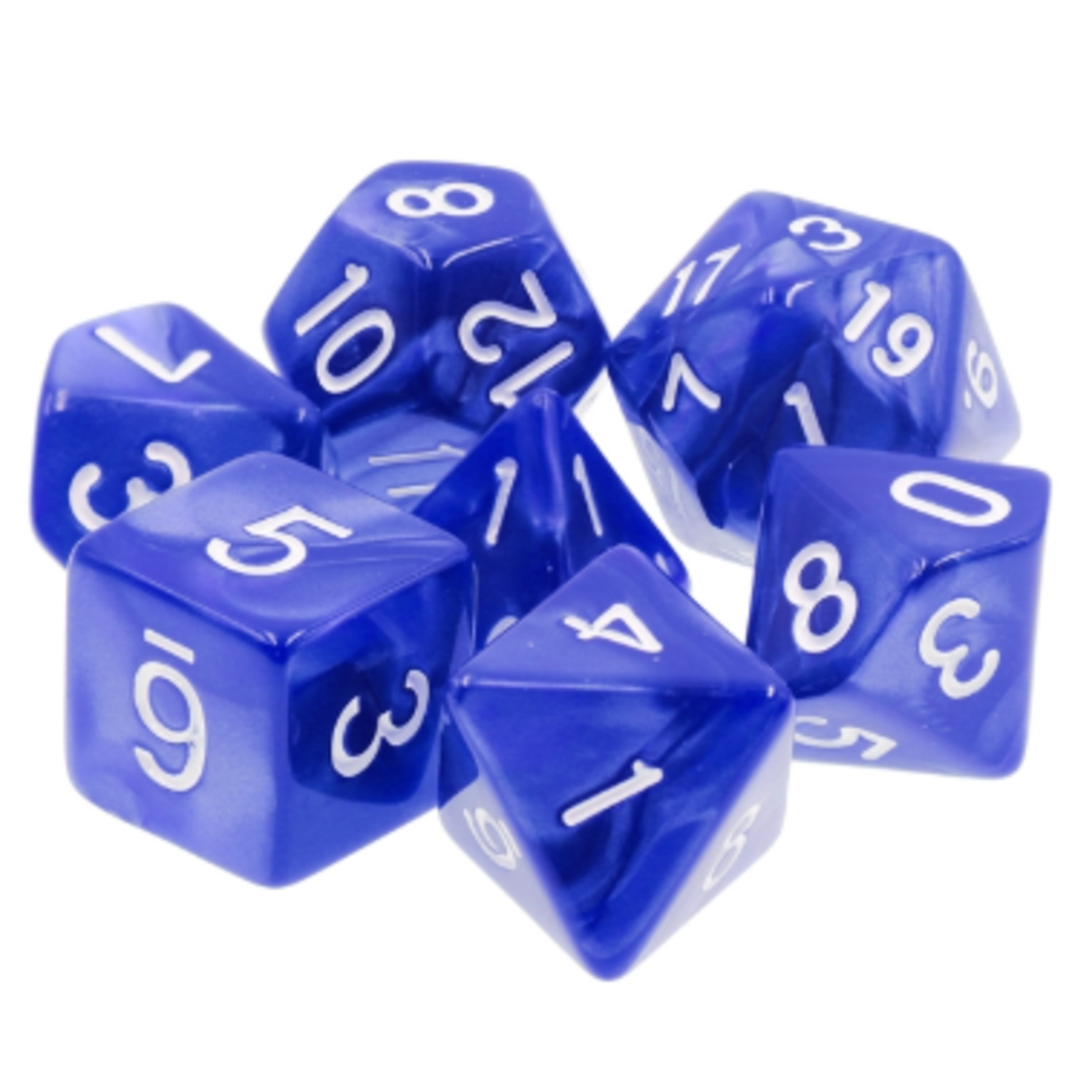 7 Set Polyhedral Dice - Blue Pearl White Font