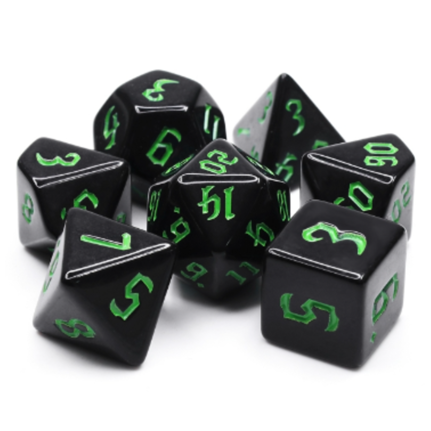 HD Dice 7 Set Polyhedral Dice - Chon Drite Green