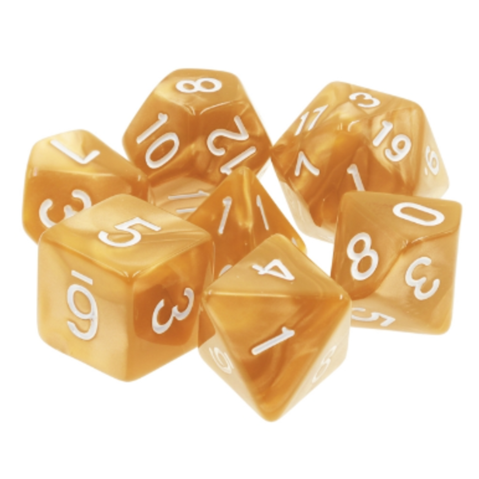 7 Set Polyhedral Dice - Golden Pearl White Font
