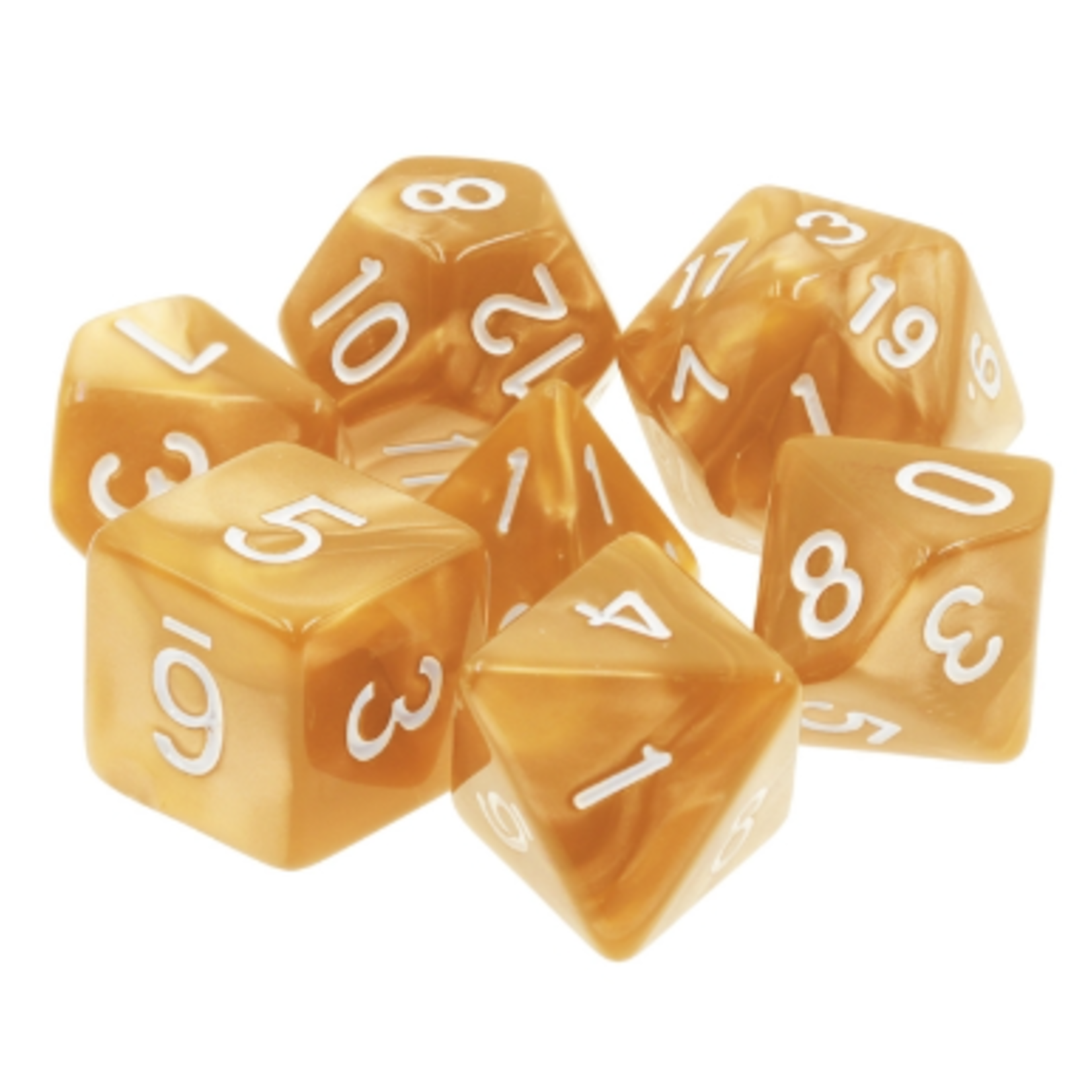 HD Dice 7 Set Polyhedral Dice - Golden Pearl White Font