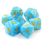 7 Set Polyhedral Dice - Light Blue Pearl/Yellow Ink