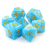 HD Dice 7 Set Polyhedral Dice - Light Blue Pearl/Yellow Ink