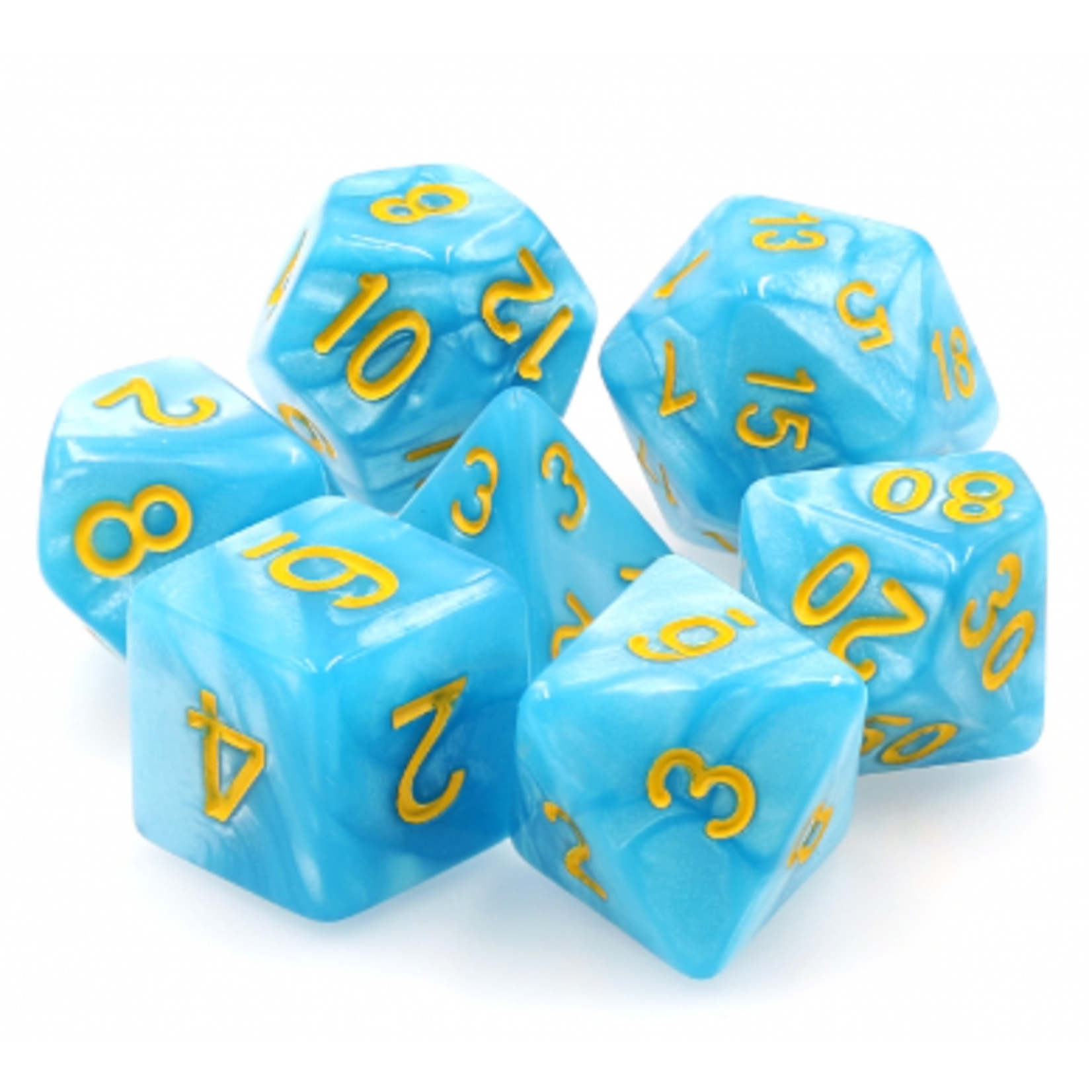 HD Dice 7 Set Polyhedral Dice - Light Blue Pearl/Yellow Ink