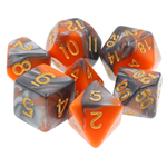 7 Set Polyhedral Dice - Orange/Silver Blend Gold Ink