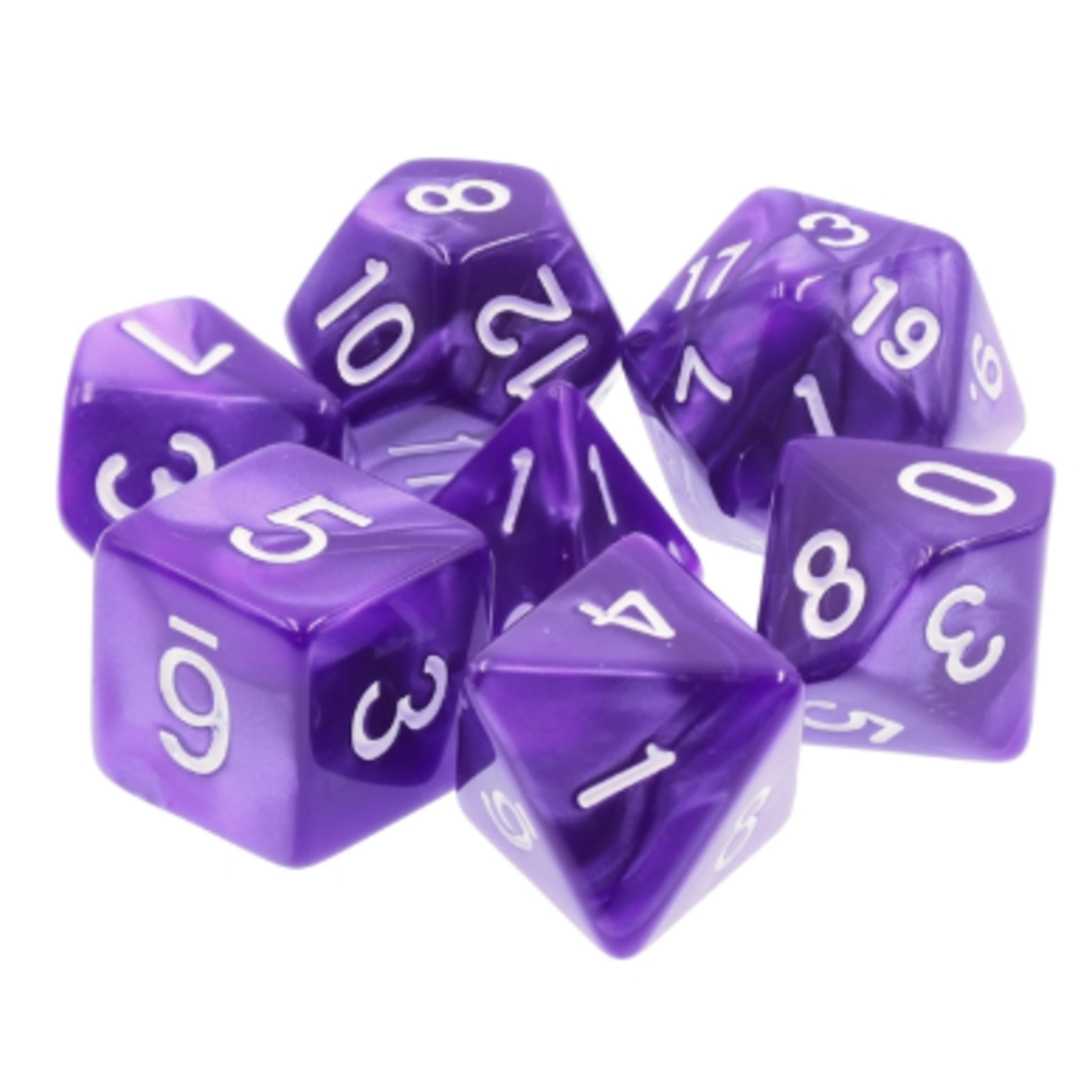 HD Dice 7 Set Polyhedral Dice - Purple Pearl White Font