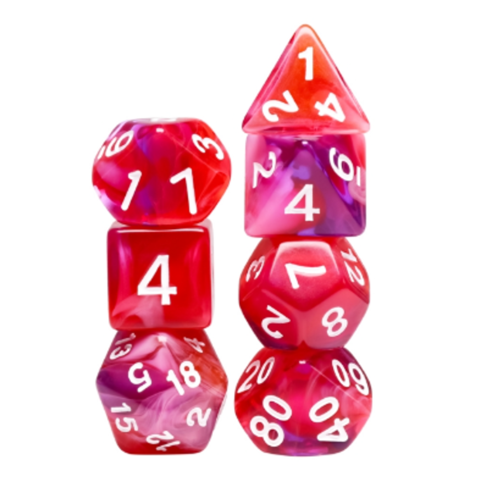 7 Set Polyhedral Dice - Red Clouds