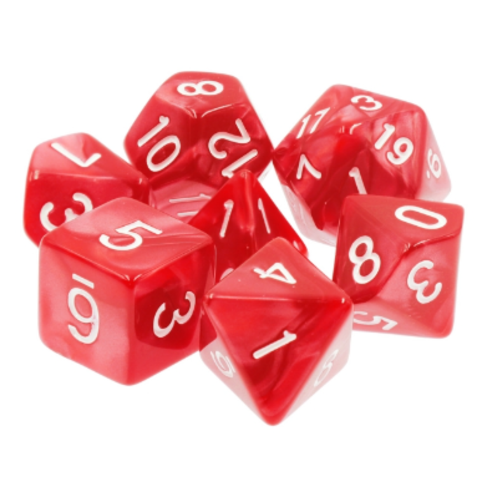 7 Set Polyhedral Dice - Red Pearl White Font