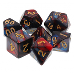 HD Dice 7 Set Polyhedral Dice - Red/Blue Blend Gold Ink
