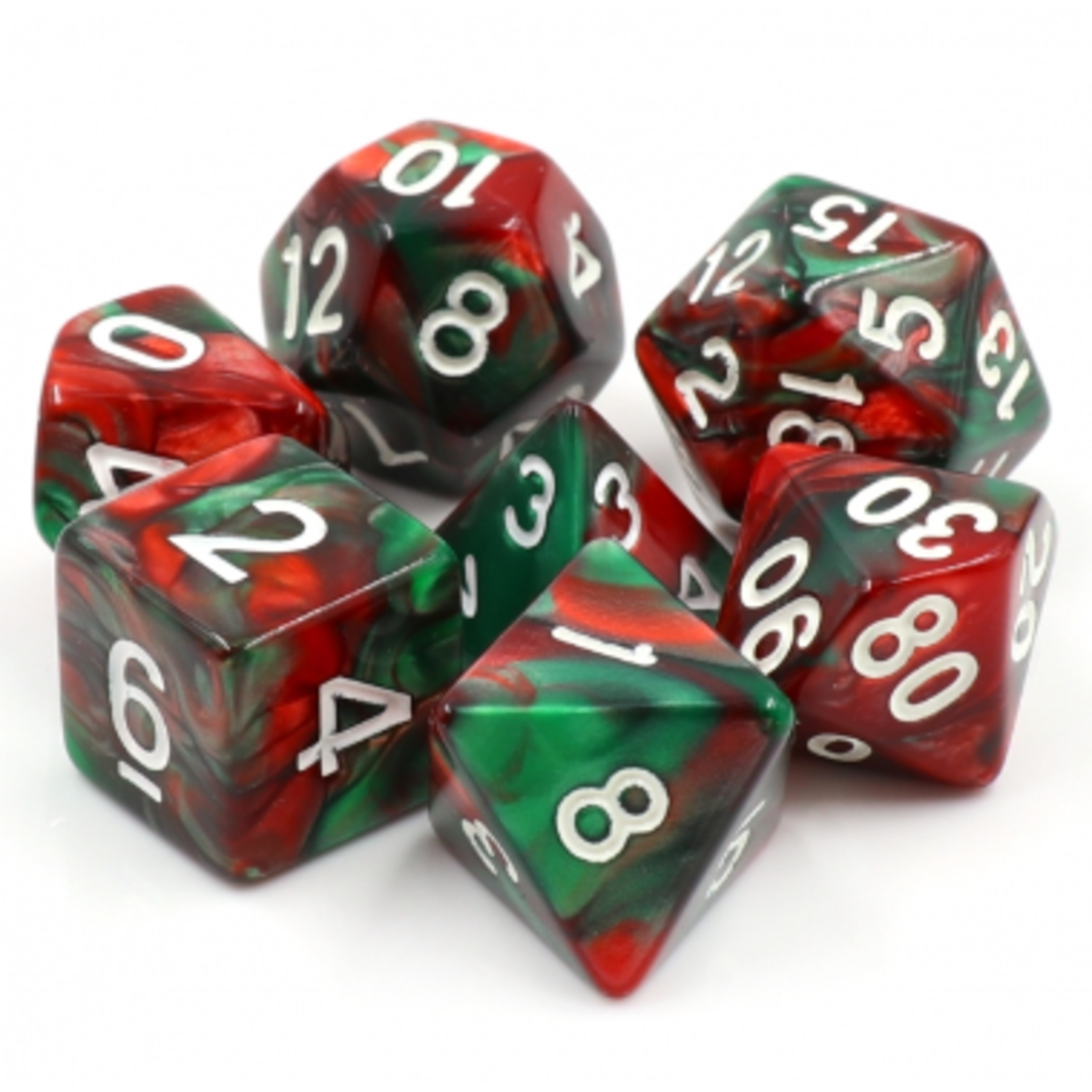 7 Set Polyhedral Dice - Red/Green Blend