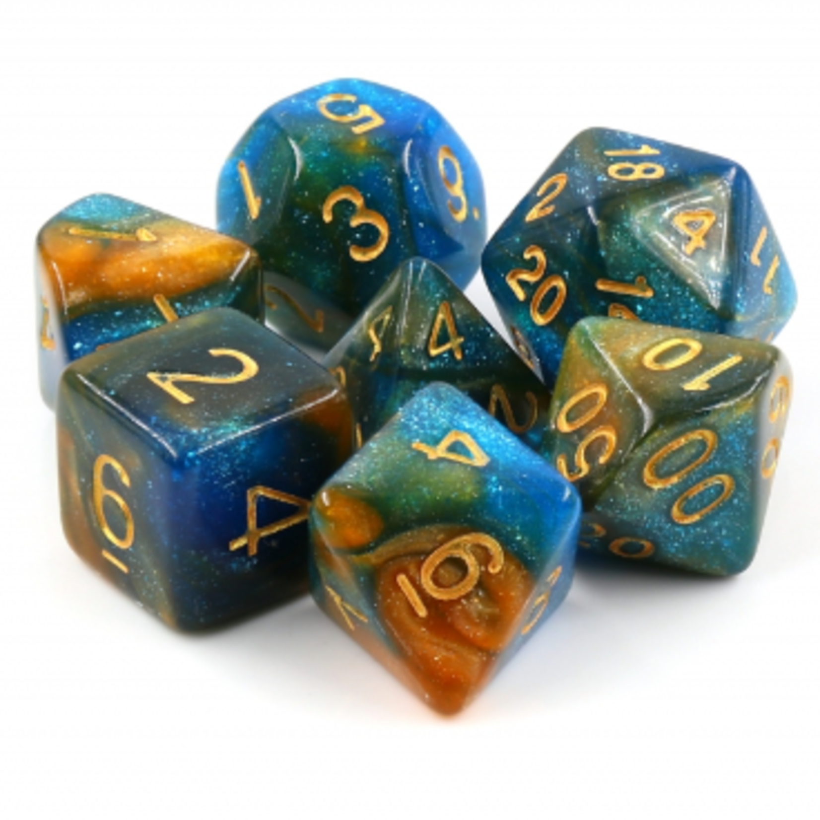 HD Dice 7 Set Polyhedral Dice - River at Dusk