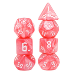 HD Dice 7 Set Polyhedral Dice - Rose Pink Pearl White Font