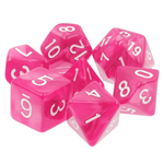 7 Set Polyhedral Dice - Rose Red Pearl White Font
