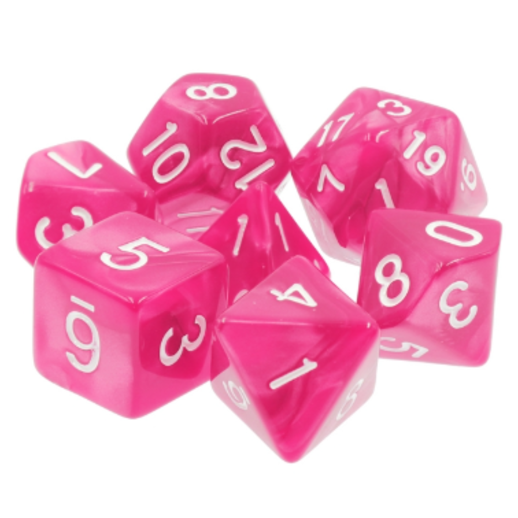HD Dice 7 Set Polyhedral Dice - Rose Red Pearl White Font