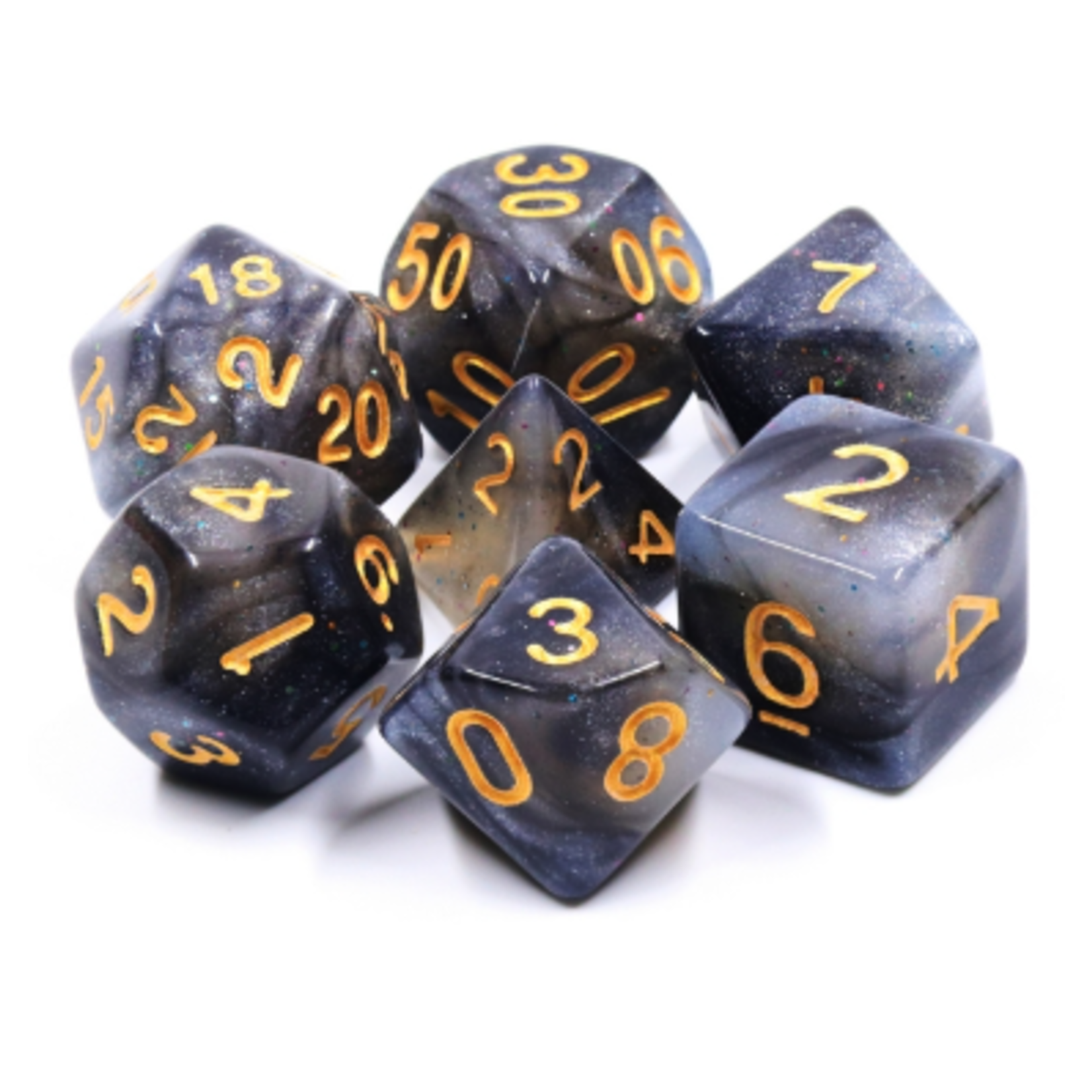 7 Set Polyhedral Dice - Silver Sparkle