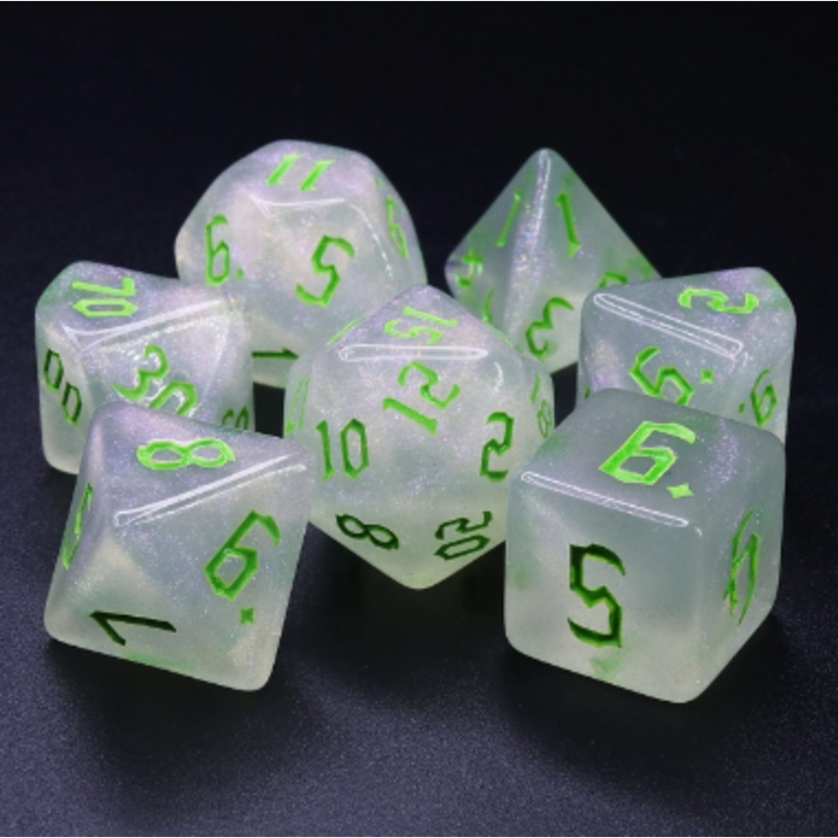 HD Dice 7 Set Polyhedral Dice - The Chaos Green
