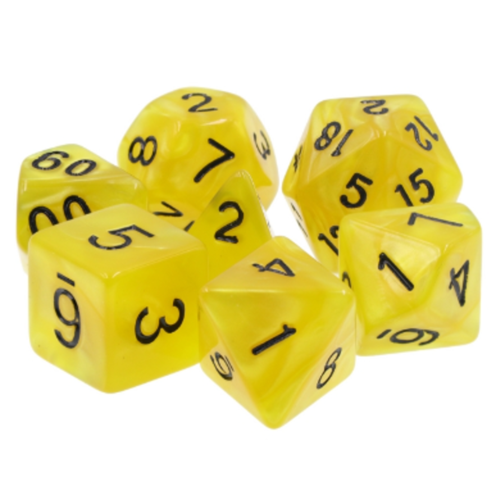 7 Set Polyhedral Dice - Yellow Pearl Black Font