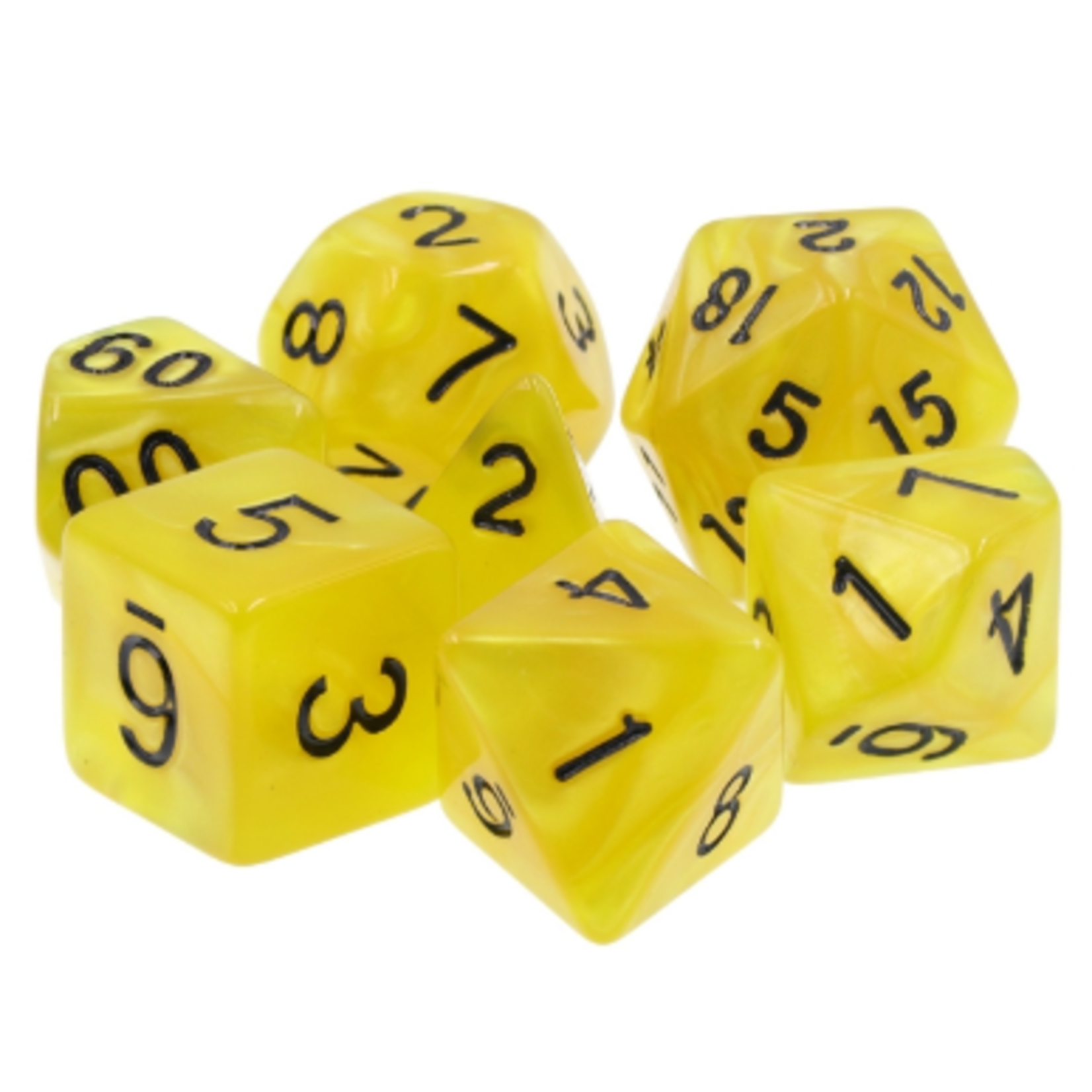 HD Dice 7 Set Polyhedral Dice - Yellow Pearl Black Font